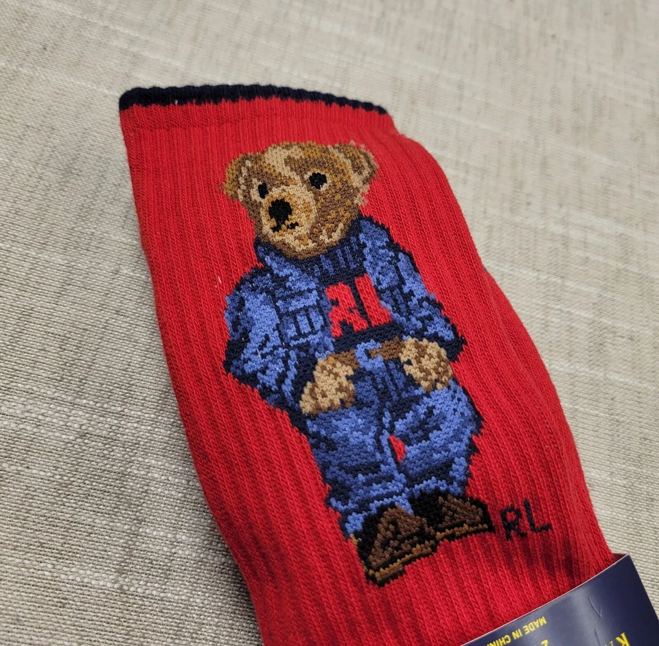 POLO Ralph Lauren Crew Calcetines Polo Oso Lote De 3 Rojo Azul Gris Talla 10-13 5 Pares Foto 4 de 4