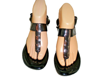 PREDICTIONS COMFORT PLUS BLAK WEDGE SLINGBACK PUMPS OPEN TOE THONGS SANDALS  5.5