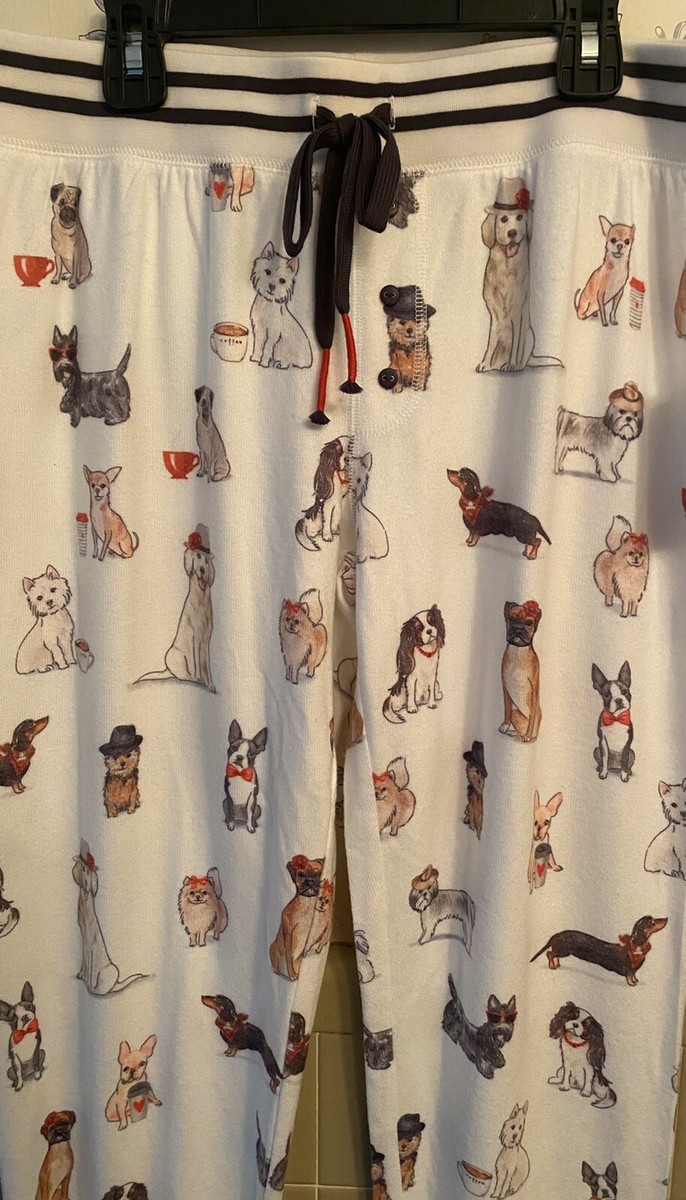 PJ Salvage PAJAMA PANTS DOGS CANINES COFFEE LARGE IVORY Womens CUFFED