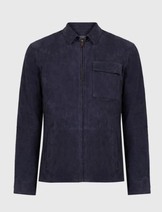 Chaqueta Camisa John Varvatos Para Hombre Azul Tinta Milo Calce Ajustado Gamuza, 52 Foto 3 de 4