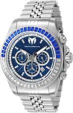 TechnoMarine Manta Ray Luxe Men's 47mm Blue Dial Crystals Chrono Watch TM-221012