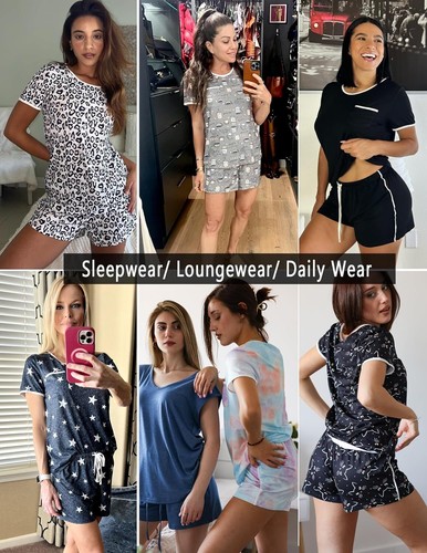 Ekouaer Pajama Set for Women 2 Piece Lounge Set Short Sleeve Tops and Shorts Sof - Picture 5 of 41