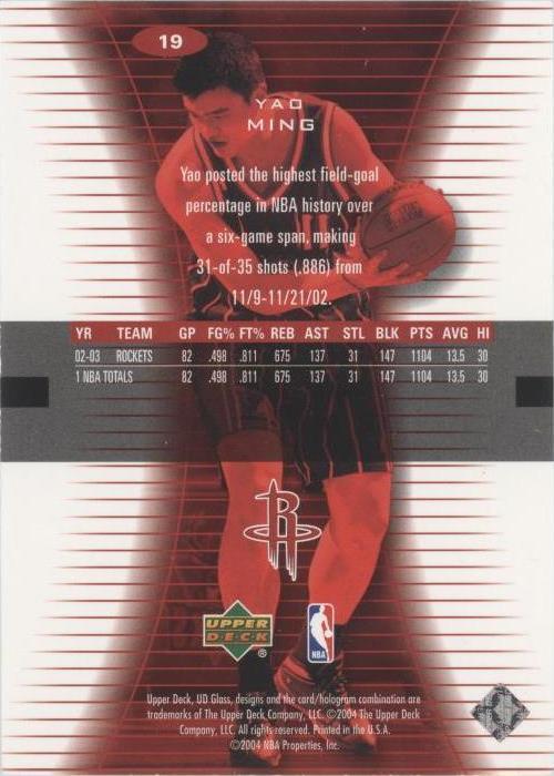 2003-04 UD Glass - Yao Ming #19 for sale | eBay