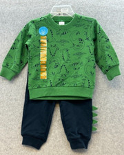 Carters Boys 2 Piece Green Dinosaur Sweatshirt Blue Jogger Playwear Set NWT