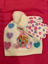 NEW DISNEY PRINCESS SUPER ADORABLE GIRLS' WINTER HAT  GLOVES SET