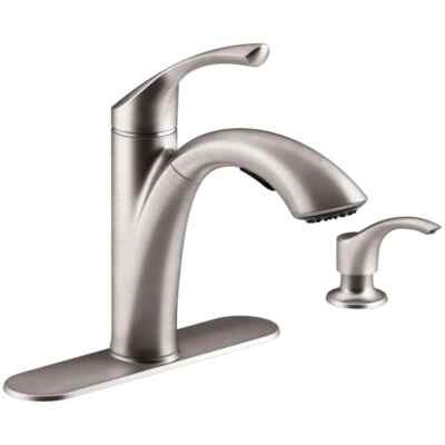 #ad KOHLER Mistos Single Handle Pull Out Sprayer Kitchen Faucet In Stainless Steel $97.29