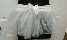 Capezio white tulle tutu silver stars bow back Large child size v front N9815C