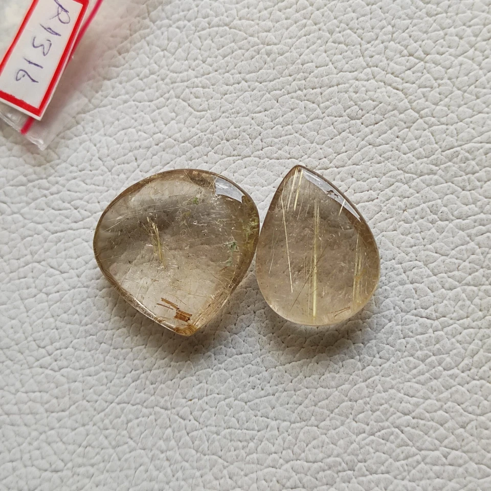 65ct Natural golden rutile quartz cabochon 2pcs rutilated quartz gemstone R1316 - Image 2 of 4