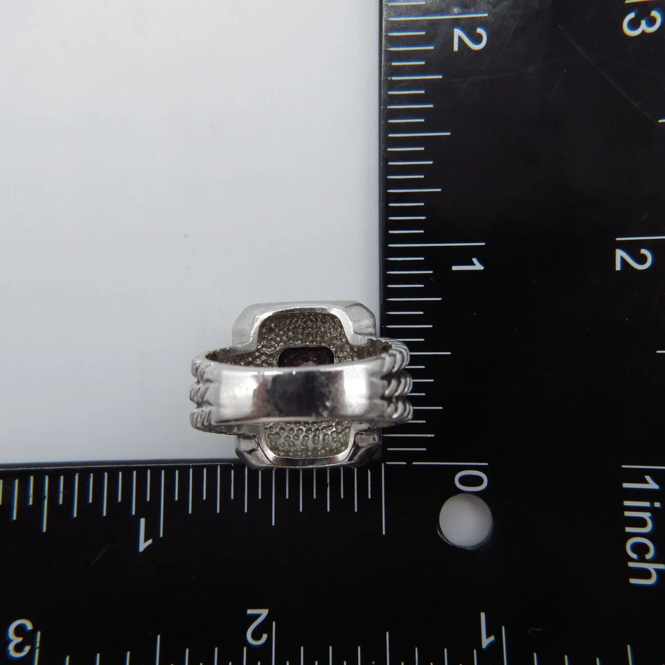 Anillo de cóctel de vidrio rojo rubí talla 8,25 tono plata audaz anillo llamativo * Foto 4 de 4