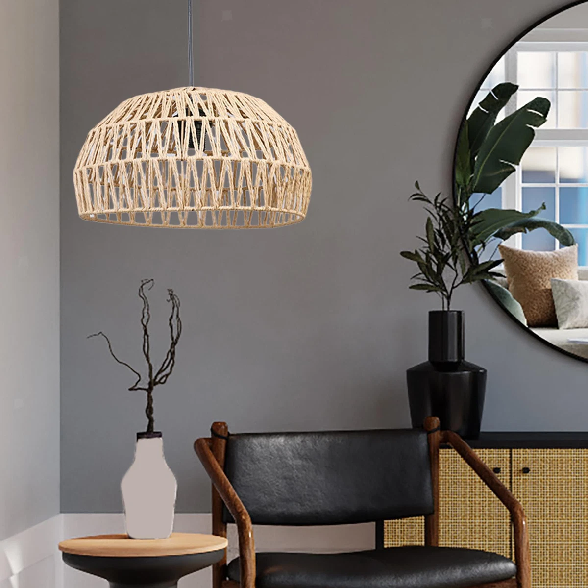 Retro Style Pendant Lamp Shade Paper Rope Woven Lampshade for