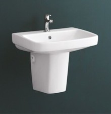 ADEL Wall Mounted Half Pedestal Wash Basin for Bathroom White Rectangle