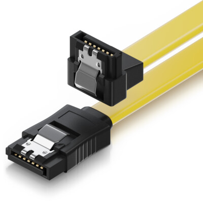 deleyCON 0,3m SATA 3 Datenkabel mit Clip - 1x Winkel 90° Grad - S-ATA 6Gb/s Gelb