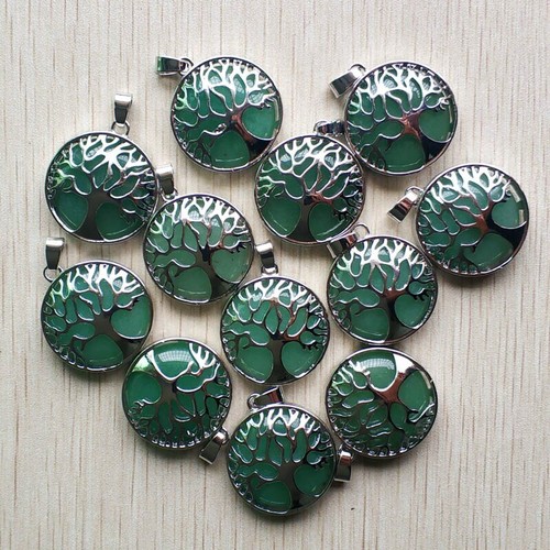 Wholesale 12pcs Natural Green Aventurine Stone Alloy Tree of Life Pendants DIY - Picture 2 of 6