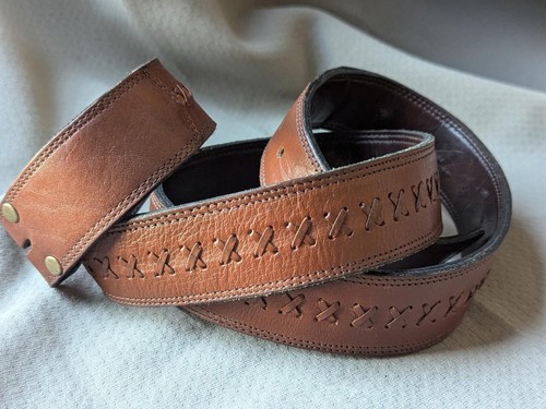 vinage STEERHIDE buckle belt WESTERN laced 38 brown leather COWBOY rodeo - Picture 11 of 11