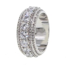Mens 5A+ ICED Out Colored Cubic Zirconia Pinky Rings Hip Hop White Gold Plated