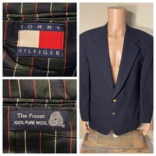 VTG Tommy Hilfiger Men's 42 Navy Sport Coat Blazer jacket USA made Wool gold