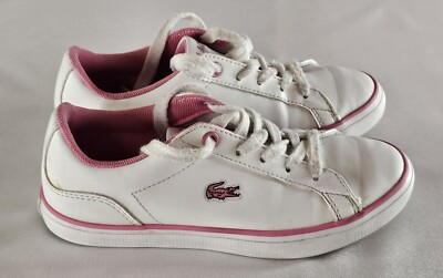 Lacoste Kids Girl Tennis  Lerond White Sneakers With Pink Stripe Size US 12.5