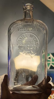  Beautiful Quart Strap Side Saloon Flask Connell Mcgill Liquors Philadelphia 