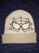 Ivory Kids Youth Spiderman Beanie Knit Embroidered Web Eyes Warm Winter Wear