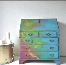 Painted Writing Bureau | Blue Furniture Desk Bespoke | Vintage | Boho Colourful
