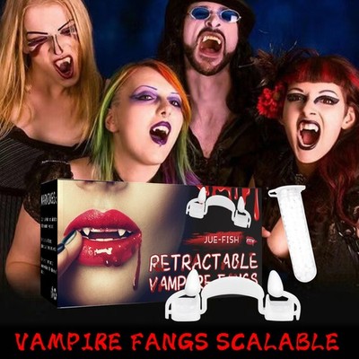 Retractable Vampire Fangs Halloween Fake Teeth Zombie Dentures Cosplay Prop