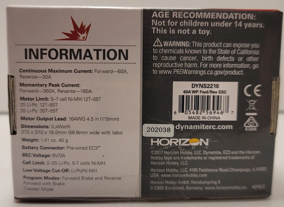 Dynamite Waterproof 60A FWD/REV Brushed ESC #DYNS2210 - Image 3 of 4