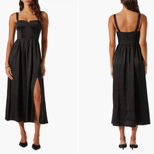 Astr The Label Satin Pleated Bustier Midi Dress Sz L **322