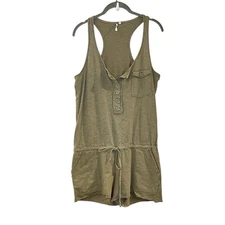 Michael Stars Olive Green Utility Romper Distressed Henley Y2K Style Lounge OS