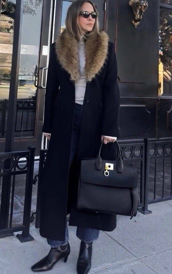 ZARA WOMAN FW25 BLACK WOOL BLEND COAT WITH FAUX FUR COLLAR ZW COLL. L 3736/251 image 4
