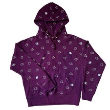 Champion Reverse Weave Youth Repeated Logo Purple Pullover Hoodie Size Large