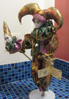 Vintage Harlequin Jester Porcelain Doll 19” w/ Stand Kingstate Hand painted US