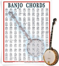 Banjo Chord Mini Chart 8.5 x 11 Inch, white