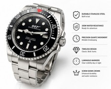 Black Automatic Dive Watch Mens Stainless Steel 100M Luminous Classic Diver UK