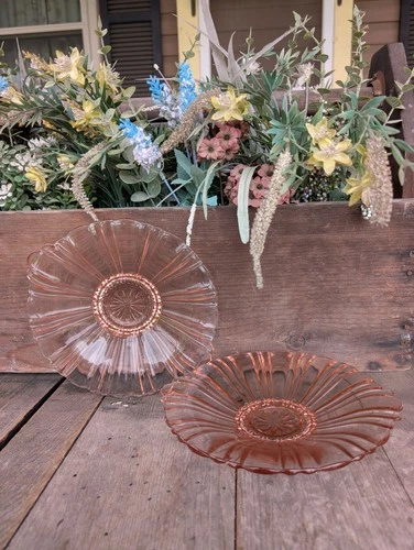 Vintage Anchor Hocking Old Café Pink Depression Glass Candy Dishes (2)