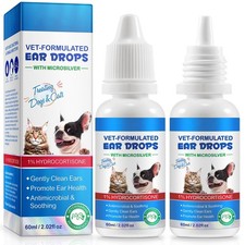 2Pcs Ear Drops for Dogs Cats, Dog Ear Infection Treatment Drops with 1 Hydro...