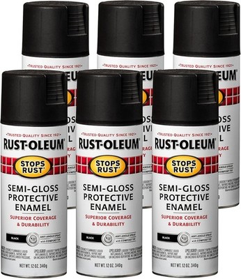 Rust-Oleum 7798830-6PK Stops Rust Spray Paint, 12 oz, Semi-Gloss Black, 6 Pack