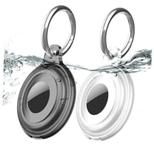 2 Pack IPX8 Waterproof Compatible with AirTag Keychain Holder Black/Clear