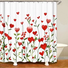 Valentines Heart Flowers Floral Fabric Shower Curtain Decor 12 Hooks 72x72 In