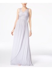 ADRIANNA PAPELL Womens Silver Sleeveless Empire Waist Formal Dress 4