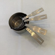 Set of 4 Vintage Measuring Cups Stainless 1/4, 1/3, 1/2, 1 Cup, Metric Heavy Dty
