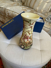 Moorcroft Floral Ceramic Vase Signed Shirley Hayes, Cream/Green/Pink Ltd Edition