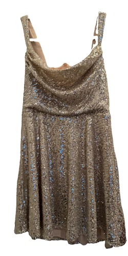 For Love & Lemons Silver Sequin Bow Cowl Neck Zip Back Mini Dress Size M