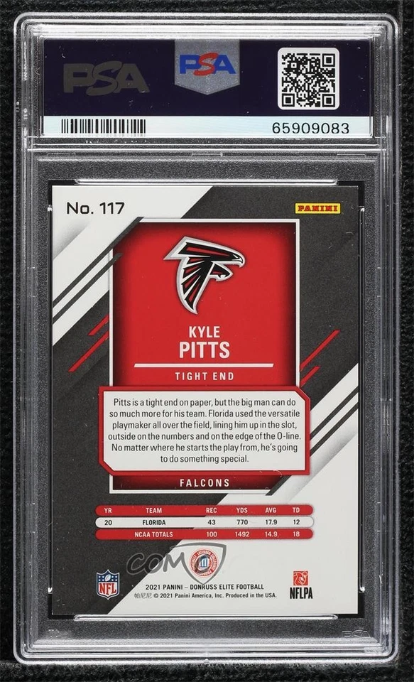 2021 Donruss Elite Rookies Aspirations Shimmer Kyle Pitts PSA 9 MINT Rookie RC - Image 2 of 2