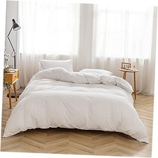 Bedding Duvet Cover Set 3 Pieces 100 Washed Cotton Duvet Cover Queen White
