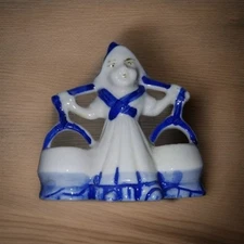 Vintage  Cobalt Blue & White Dutch Holland Girl Woman Collectible Figurine Delft
