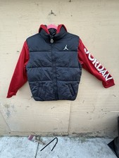 Air Jordan Jacket Kids Large Black Red Puffer Full Zip Hooded Fleece Sleeves