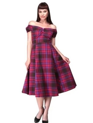 Collectif Punk Check Pink Dolores Dress Rockabilly Flare Retro 50s  Plaid XL 16