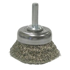 Stem-Mounted Crimped Wire Cup Brush, 1 3/4 in Dia., .006 Stainless Steel Weiler