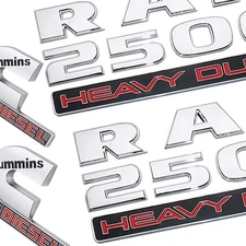 4PCS Set Chrome Red Emblem Badges For RAM 2500 HEAVY DUTY Cummins Turbo Diesel