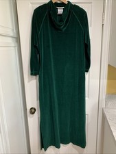 I. Magnin Women s Long Maxi Spa Bath Lounge Robe Emerald Velour With Cowl Neck.